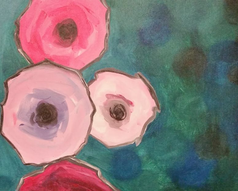 Pink Poppies on Teal