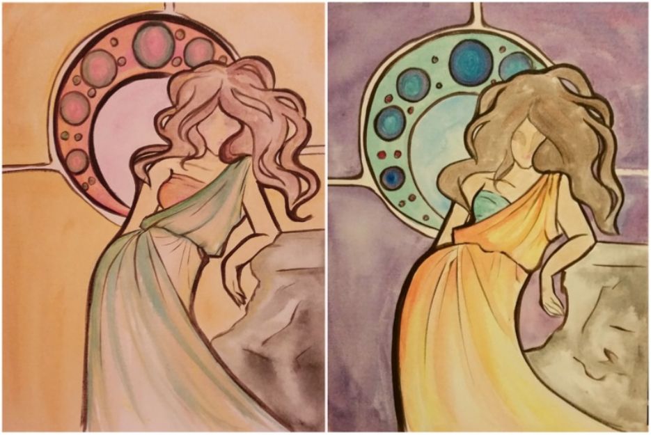 Art Nouveau Lady in Yellow or Purple pick one