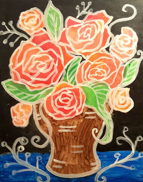 Coral Roses with White Outline