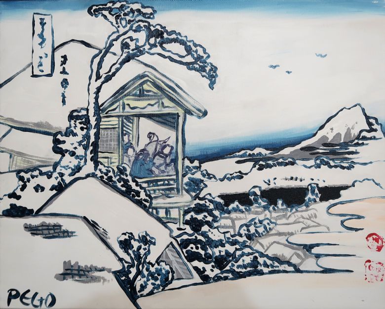 Snowy Morning a Katsushika Hokusai Study