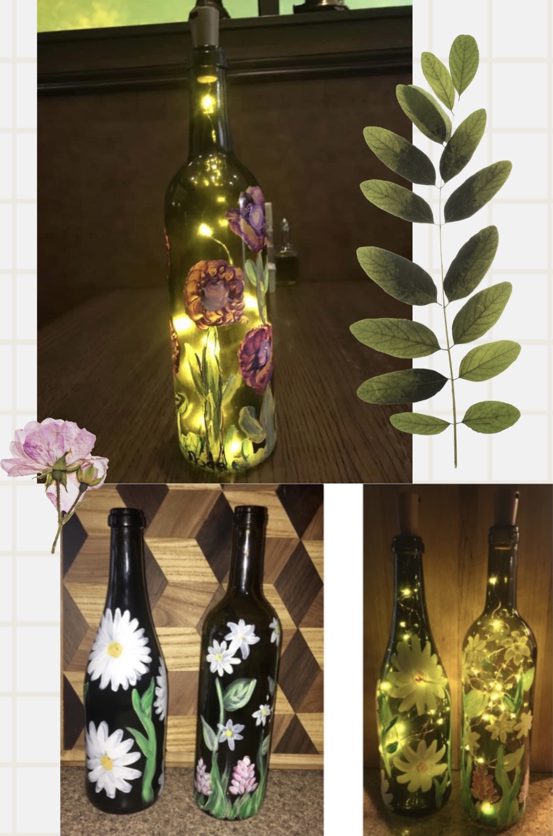 Floral Painted Wine Bottle Lamps