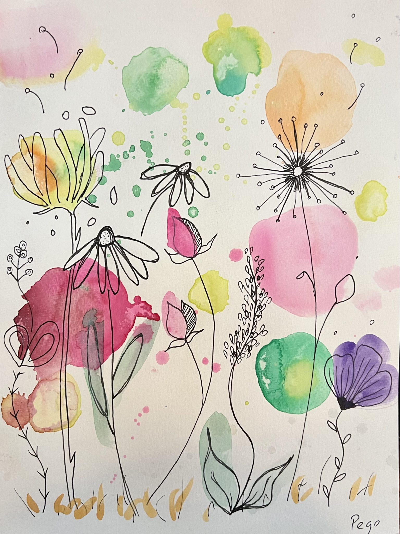 Ink and Watercolor Flowers – Wine and Palette