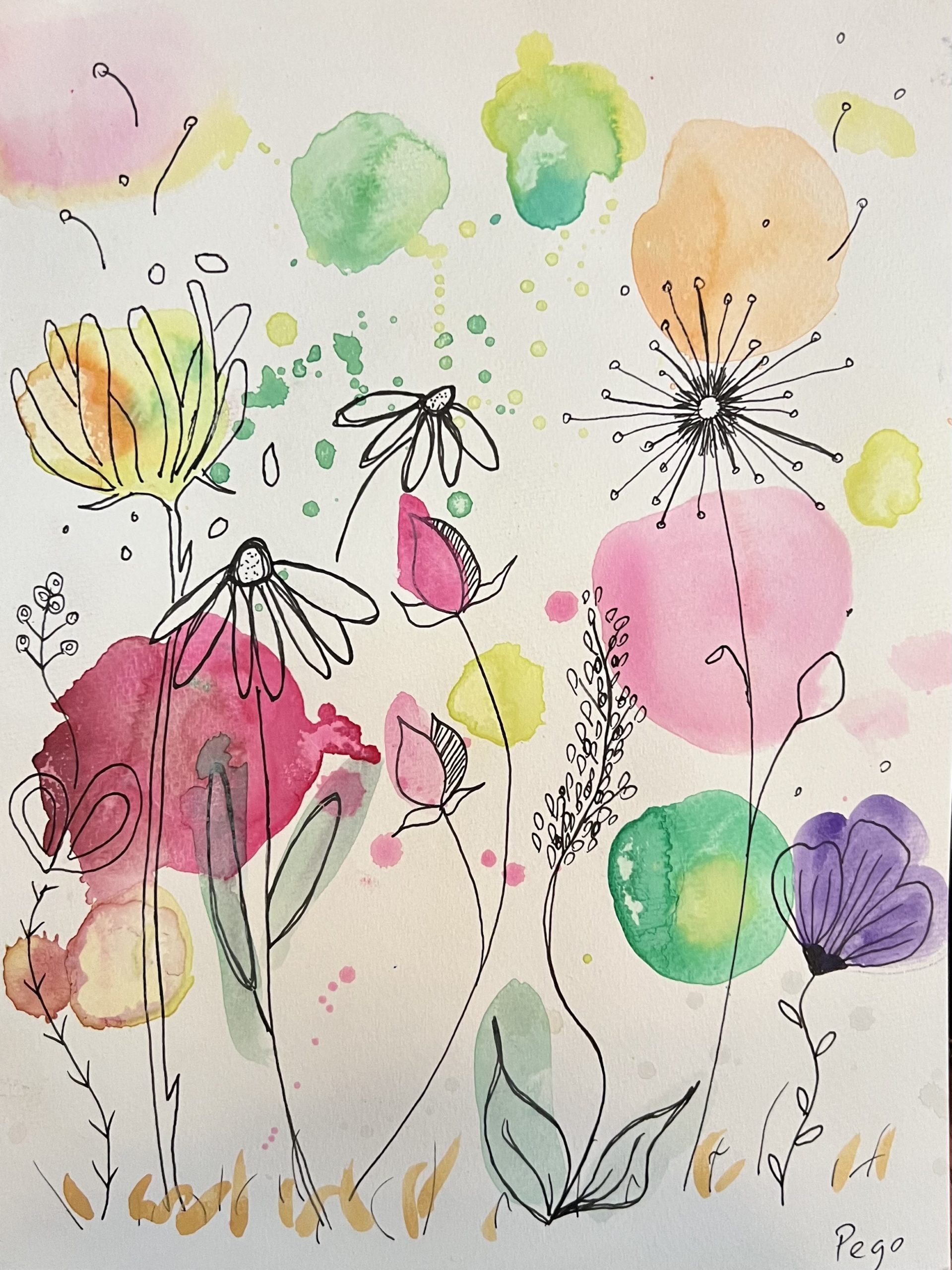 Ink and Watercolor Flowers